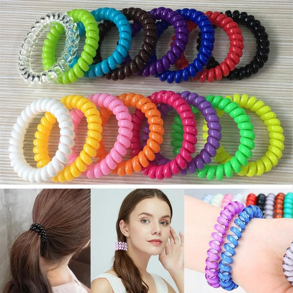 Spiral Hair Ties,Small Coil Hair Ties,Coil Elastics for Girls,Spiral Bracelet Hair Bands,Phone Cord Ponytail Holders Hair Coils Elastic Hair Ties Hai