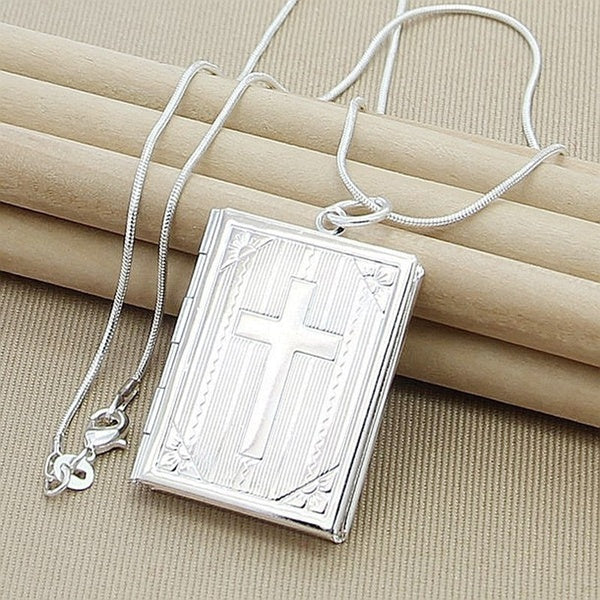 Hot sale 925 silver jewelry square photo frame pendant necklace women men birthday gift
