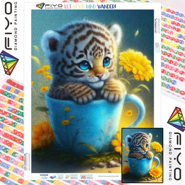 FIYO Cute Tiger Diamond Painting Kits For Adults DIY 5D Diamond Mosaic Diamond Painting Home and Kitchen Fashion Canvas Pictures Wall Decoration Gift