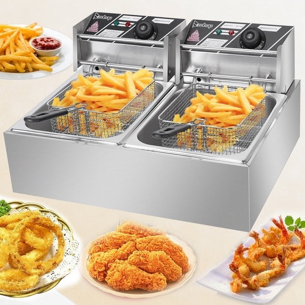 5000W Electric Cuisine Deep Fryer Dual Tank Commercial Restaurant 12 Liter Kitchen Tools