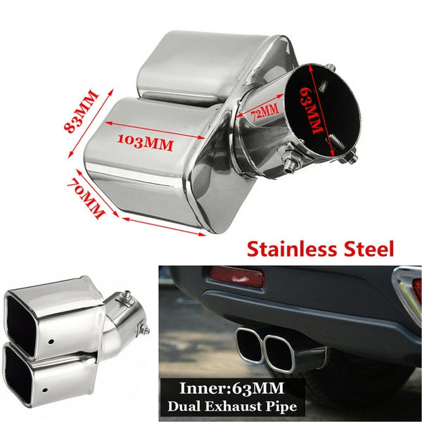 63mm - 2.5" Stainless steel Chrome Car Dual Exhaust Tip Square Tail Pipe Muffler