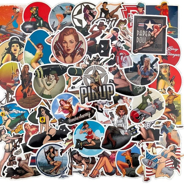 2style10- 50pcs funny Pin Up Girls Stickers Retro Girl graffiti Stickers for DIY Luggage Laptop Skateboard Motorcycle Bicycle Stickers