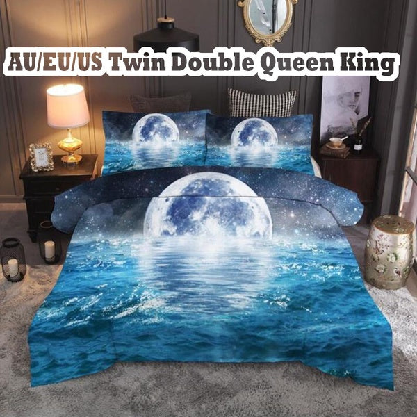 The Moon on the sea 3D Bedding Set Wrinkle Free Breathable Polyester Fiber Duvet Cover Set with Pillowcase EU-AU-US King Queen Twin Size
