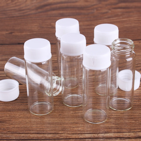 10 pieces 22*60mm 14ml Transparent Glass perfume Spice Bottles with White Plastic Screw Cap Tiny Jar Vials DIY Craft
