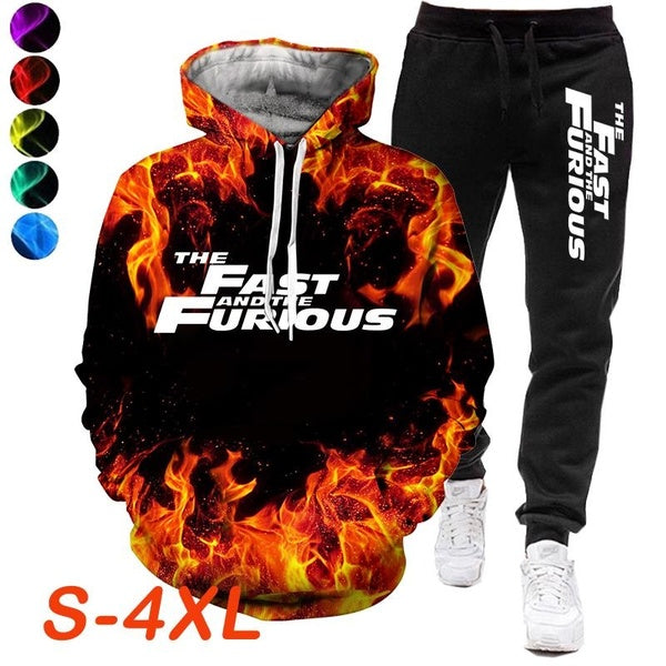 2023 New Cool 3d The Fast And The Furious Print Women Men 3D Flame Printing Tracksuit Hoodie-Sweatshirts+joggers Pants Suit