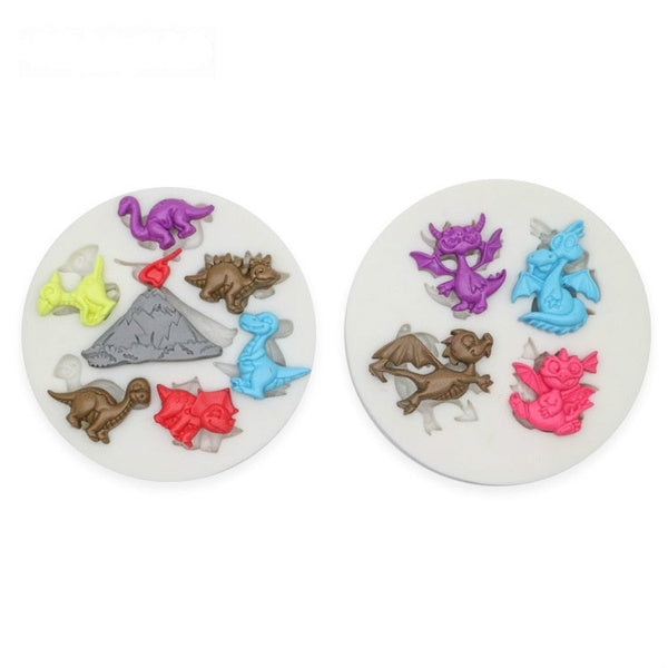 Mini Dinosaur Fondant Silicone Mold DIY Chocolate Cupcake Decoration Baking Tool Ultra Light Clay Mold