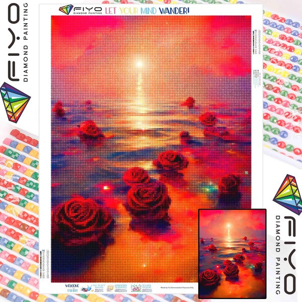 FIYO Rose Diamond Painting Kits For Adults DIY 5D Diamond Mosaic Diamond Painting Home and Kitchen Fashion Canvas Pictures Wall Decoration Gifts Arts