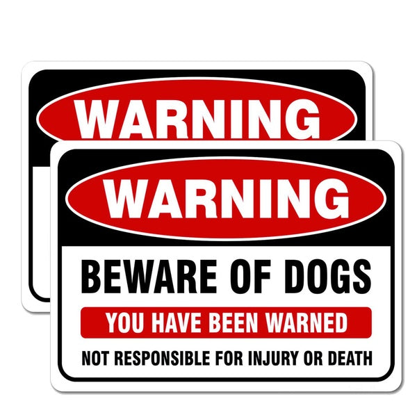 10"x7" 2Pcs Beware of Dog Sign Viny Sticker Decal