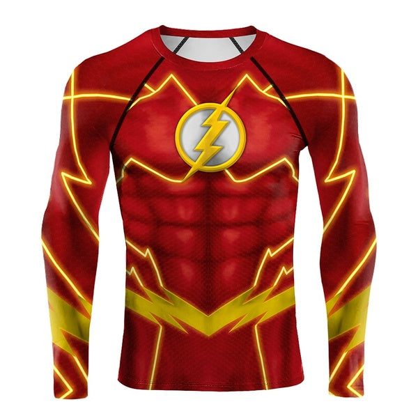 DC Comics The Flash Compression Shirts Mens Sportswear Gym Rashguard Fitness Tops Apparel