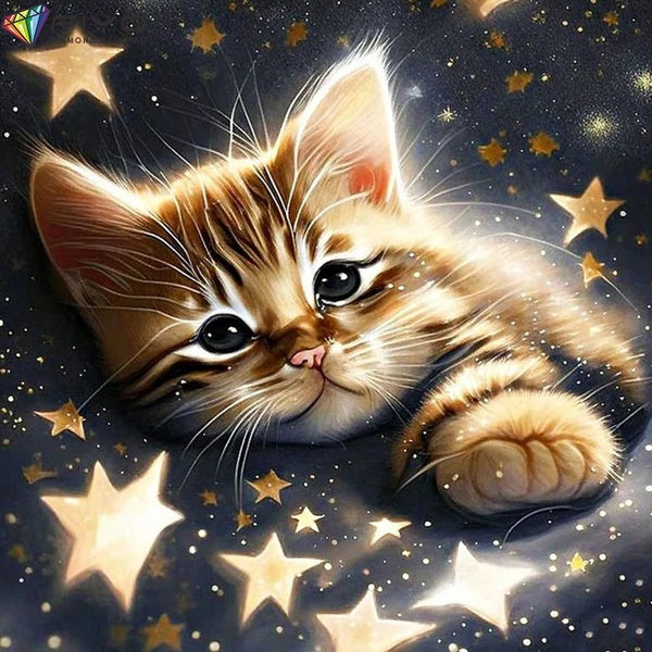 FIYO DIY 5D Star Cat Diamond Painting Full Drill with Number Kits Home and Kitchen Fashion Mosaic Diamond Painting Canvas Wall Decoration Gift Crafts