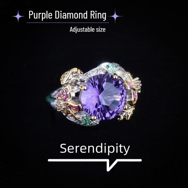 Nouveaux bijoux de bague transfrontaliers, bracelet de feu d'artifice incrusté à la main en or bicolore avec diamant violet, bague pour femme simple