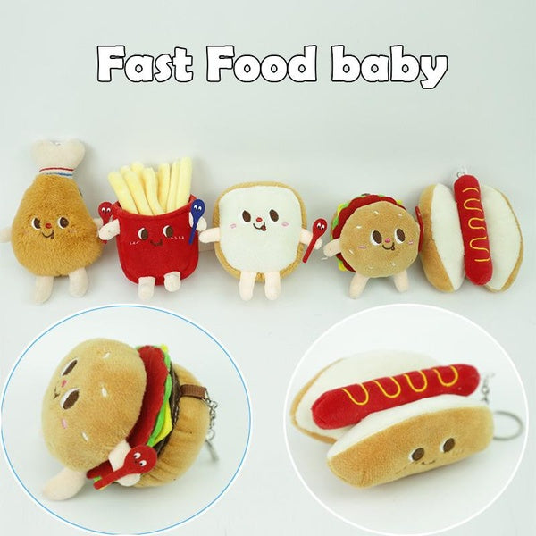 Fast Food Baby Plush Toys Hamburger Hot Dog French Fries Doll Soft Stuffed Plush Backpack Pendant Keychain Gifts Toys