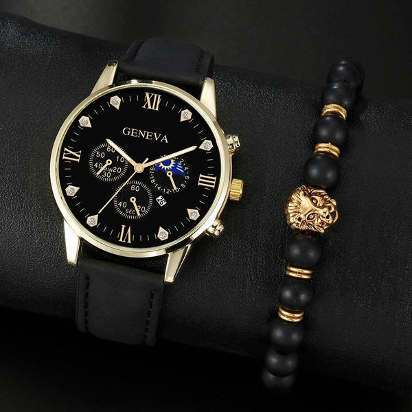 Men'sFashion classique hommes montres polyvalent tendance affaires calendrier ceinture montre à Quartz alliage Lion Bracelet
