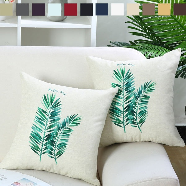 1-2Pcs Green Leaves Throw Pillow Cover Cushion Covers Cotton Plant Pillow Case Square Protectors Home Decorative for Sofa-Couch-Bed-Car