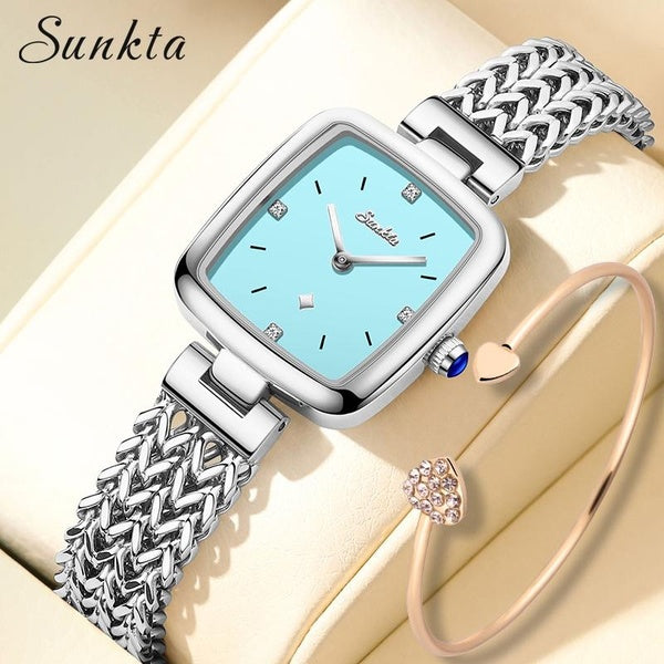 LIGE montres de mode pour femmes Sunkta marque de luxe étanche Montre à Quartz femmes décontracté militaire Sport Montre carrée Montre Femme
