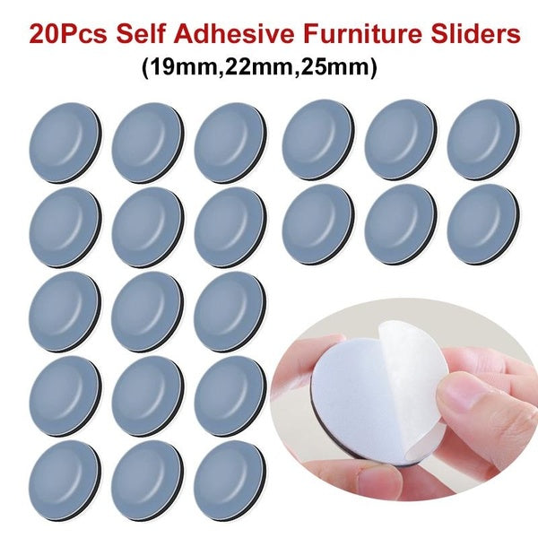 20Pcs Self Adhesive Furniture Sliders 19mm 22mm 1 inch Furniture Moving Pads,Self Stick Chair Glides Floor Protector for Carpet