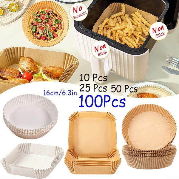 10-25-50-100Pcs Round Air Fryer Disposable Paper Liner, Square Air Fryer Paper Liners, Oil-Proof, Water-Proof Parchment Paper for Baking,No- Stick Fo