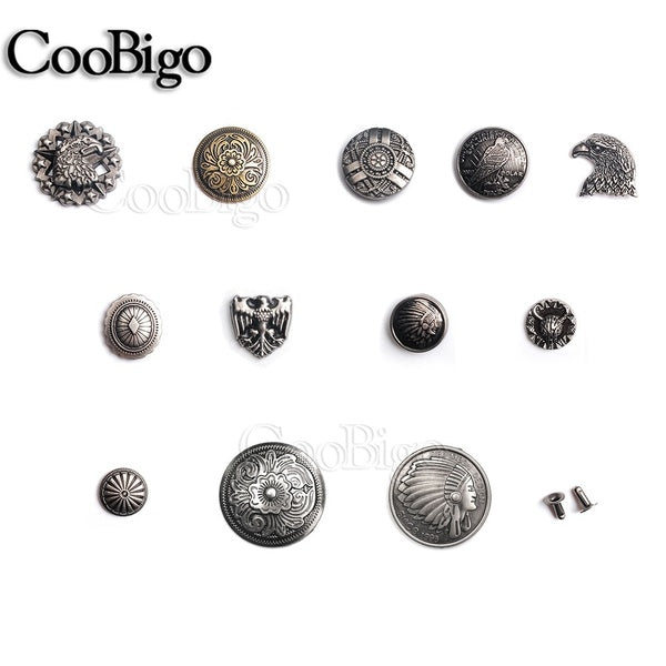 10sets Pewter Studs Rivet Spikes Punk Rock DIY Leather Craft Bracelet Garment Shoe Bag Pets Collar Parts Flower Shield eagle