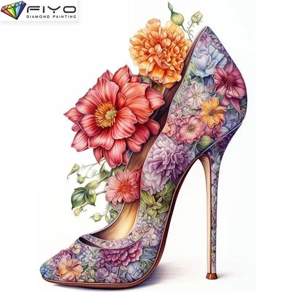 FIYO Flower High Heels DIY 5D Diamond Painting Full Drill with Number Kits Home and Kitchen Fashion Mosaic Diamond Painting Canvas Wall Decoration Gi