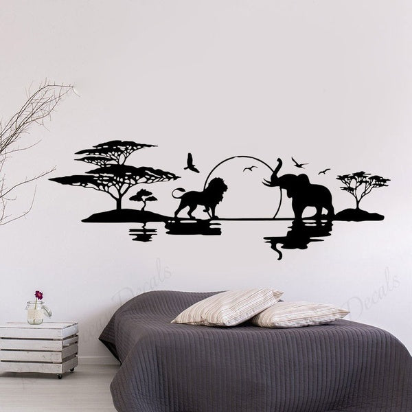 Africa Safari Wild Animals Lion Elephant Wall Sticker Vinyl Interior Home Decor Room Nursery Art Palm Tree Decals Wallpaper