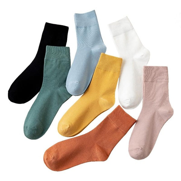 7 Pairs Solid Colored Women's Socks Candy Colorful Pure Cotton Socks Comfortable Soft Breathable Casual Socks For Daily Wear