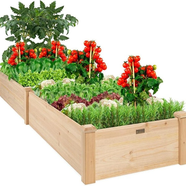 8x2ft Outdoor Wooden Raised Garden Bed Planter for Vegetables, Grass, Lawn, Yard - Natural