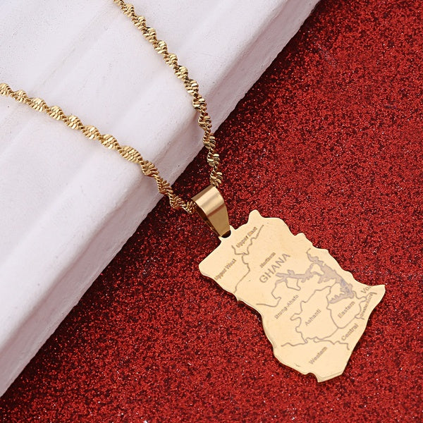 Carte du pays du Ghana avec le nom de l'état Pendentif Colliers Charme Bijoux ghanéens Cadeaux