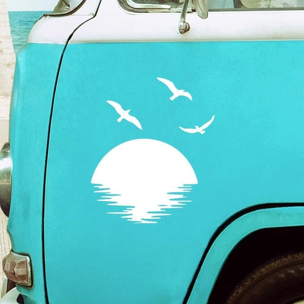 Car Styling Sunrise Decals And Sea Stickers Waterproof SUV Camper RV Vinyl Film Sticker Accessories Parts