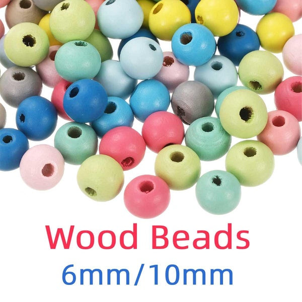 200Pcs 6-10mm Assorted Colored Wood Beads Wooden Decorative Beads Loose Spacer Beads For Crafts Making, Suitable for DIY Jewelry Making, Home Decora