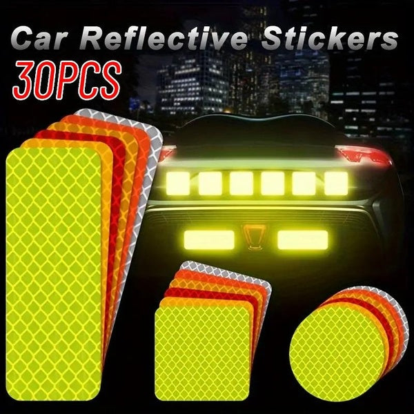 30PCS Car Reflective Sticker, Traffic Safety Night Warning Mark Car Reflective Strip Tape Car Bumper Reflective Decals