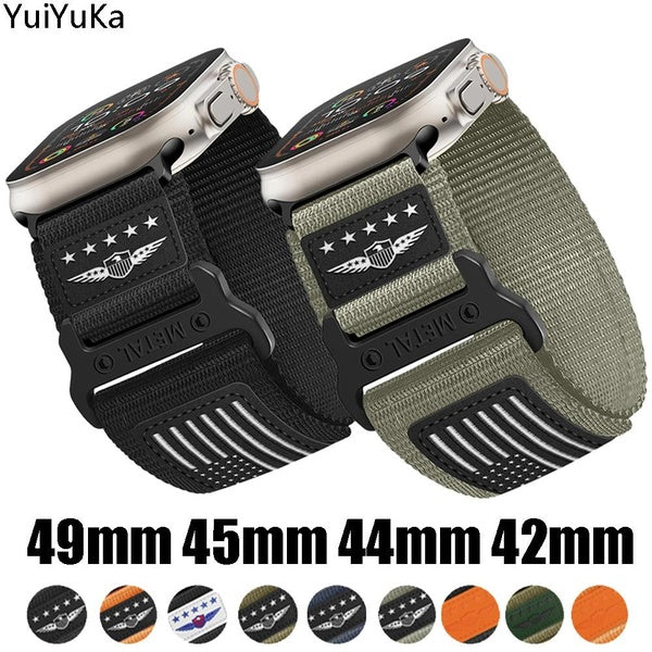 YuiYuKa Nylon+Leather Band for Smart Watch Ultra 2-Ultra 49mm 9 8 45mm 44mm 42mm Men Sport Woven Belt Strap Wrist Bracelet Accessories for Smartwatch