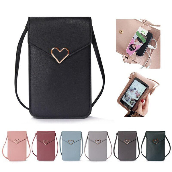 Écran tactile téléphone portable sac à main Smartphone portefeuille bandoulière sac à main en cuir PU décontracté solide sacs à bandoulière