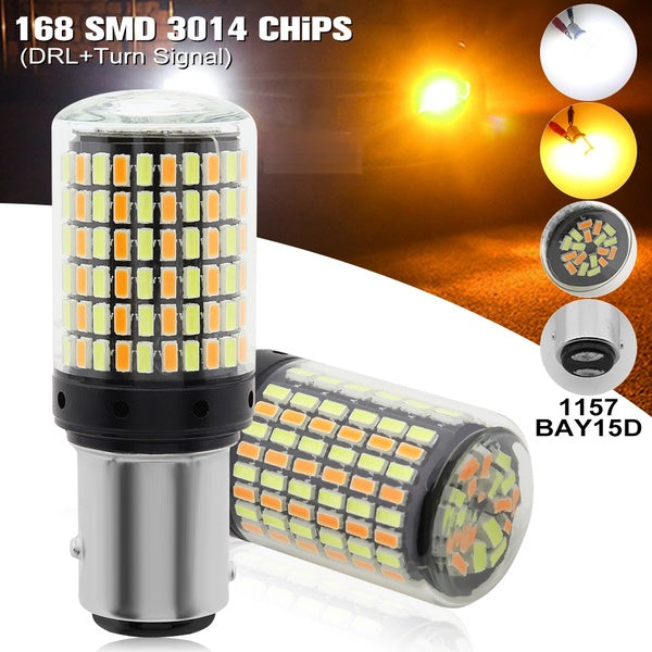 2pcs 1157 BAY15D Fog Light 25W High Power DRL & Turn Signal Light Kits White and Amber Light 3014 Chip 168 SMD