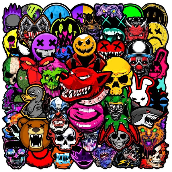 10-50Pcs Funny Horror Face Stickers Ghost Scary Grimace Graffiti Stickers for DIY Luggage Laptop Skateboard Motorcycle Bicycle Stickers