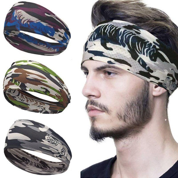 Elastic Yoga Sweatband Men Women Outdoor Gym Running Tennis Basketball Wide Hair Bands Camouflage Sport Headband Fitness