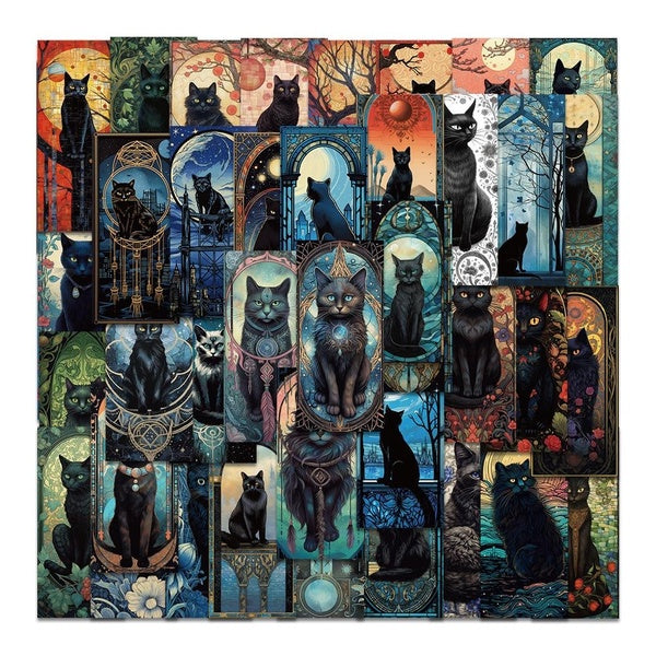 10-60Pcs Gothic Dark Cat Tarot Stickers Aesthetic Black Cat Graffiti Stickers for DIY Luggage Laptop Skateboard Motorcycle Bicycle Stickers