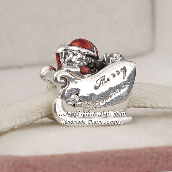 925 Sterling Silver Santa Claus Sleigh Charms beads Fit European Women Jewelry DIY Bracelet