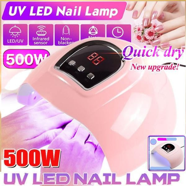 500W UV LED Nail Lamp,high Quality Nail Dryer Gel Nail Polish UV LED Light with 3 Timers and Automatic Sensor, LCD Display, Professional for Nail Art