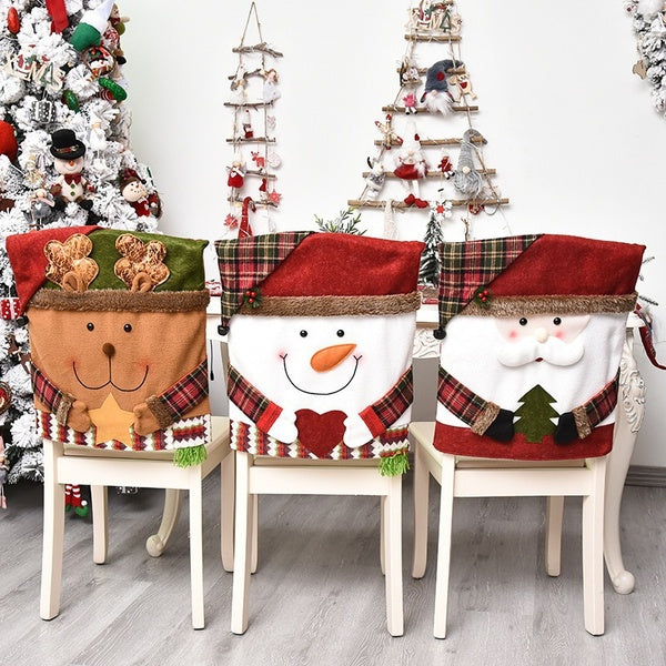 2021 New Xmas Chair Cover Santa Snowman Elk Ornament Full Family Dinner Seat Cover Chair Back Cover Home Kitchen Christmas Decoration Gift