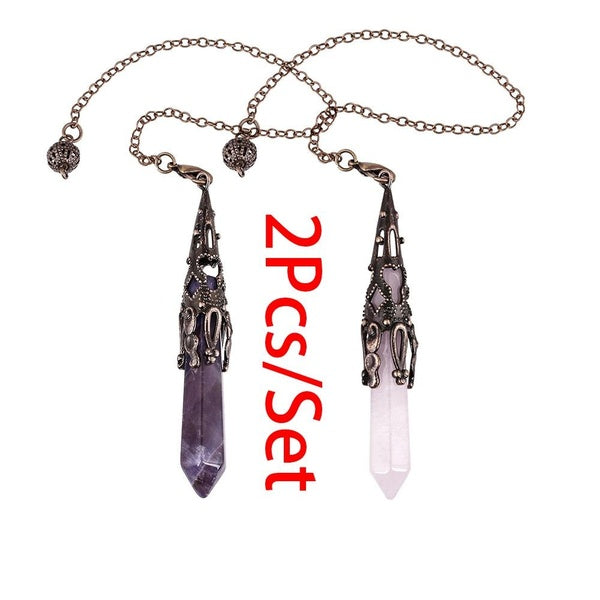 2 pièces-ensemble femmes améthyste Rose Quartz pendentif bricolage fille cadeau pierre de guérison cristal hexagonal pointu Reiki Chakra pendentif ra
