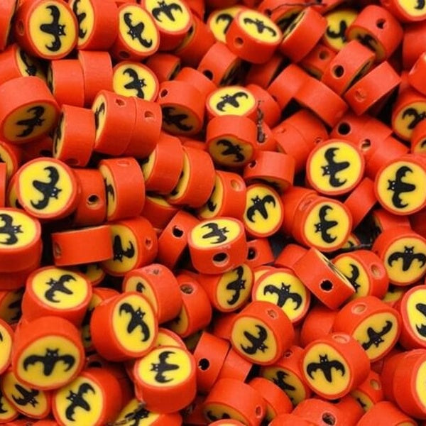 100pcs-lot Halloween Bat bead 10mm Clay Beads Chip Disk Resin Loose Spacer Handmade Beads For DIY Jewelry Making Bracelet