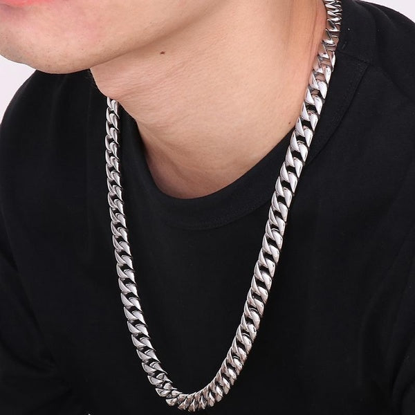 Cool 12MM Curb Chain Necklace for Men High Polished Stainless Steel Chunky Cuban Link Hip Hop Men's Boys Neck Chains Male Choker