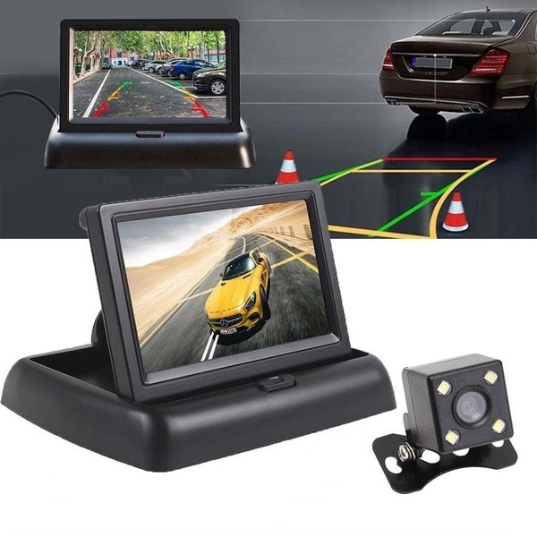 （1pc Monitor & 1pc Camera）4.3 Inch Folding 2In1 Car Parking System Kit TFT LCD Color Rearview Display Monitor Waterproof Reversing Backup Rear View C