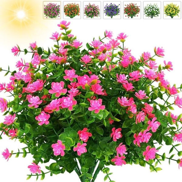 1-6 Bundles Artificial Eucalyptus Flowers Outdoor Fake Boxwood Plants Shrubs Flowers for Decoration UV Resistant No Fade Faux Plastic Plants Garden P