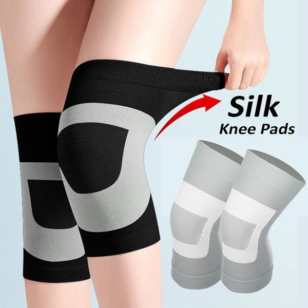 1Pair Silk Cotton Warm Knee Compression Sleeves, Breathable 4 Season Wearable Knee Pads, Non Slip Knee Brace Support Joint Injury Recovery Aid Arthri