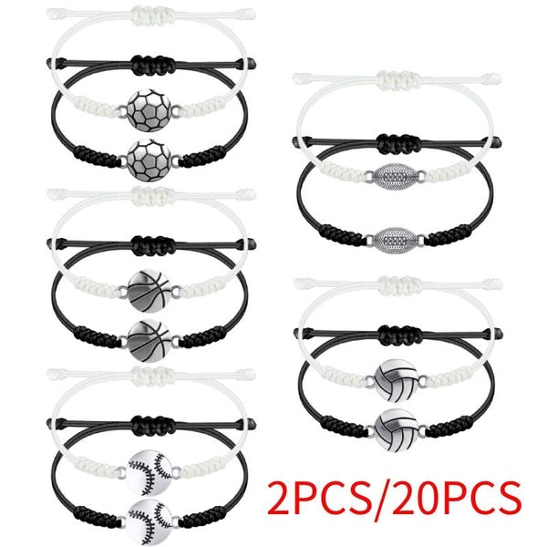 2pcs-20pcs Sports Braided Bracelet Adjustable Charm Bracelet Football Baseball Volleyball Basketball Soccer Baseball Bracelet Gifts for Boy Girl Teen