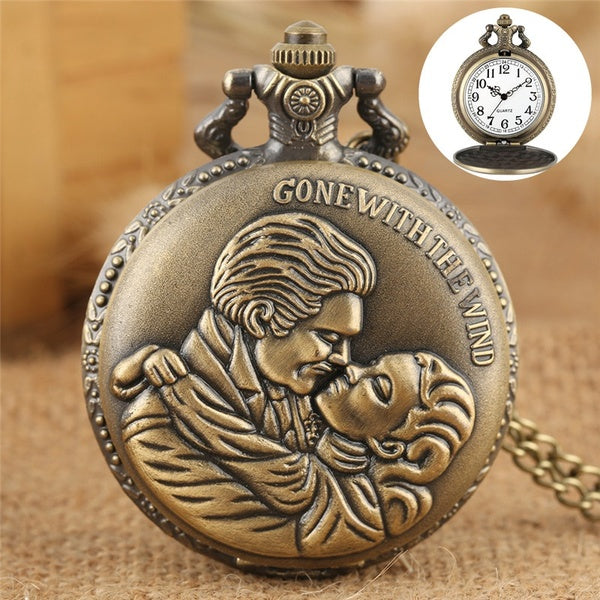 Vintage amoureux baiser Design Bronze Quartz montre de poche pendentif bijoux horloge cadeaux pour hommes femmes montre romantique