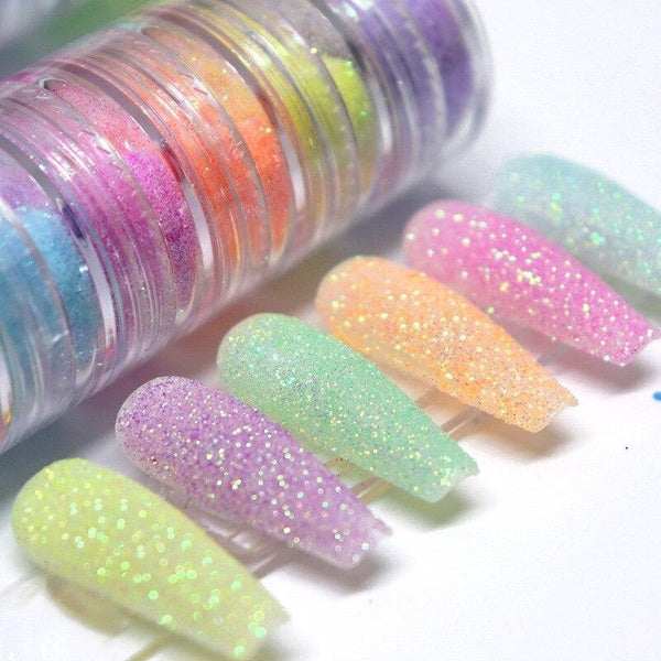 6 Colors Candy Sweater Effect Nail Glitter Sparkly Sugar Dust Powder Chrome Pigment Manicure Nail Art Decoration Set
