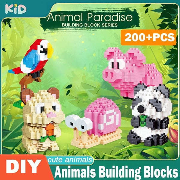Mini Building Blocks 3D Animal Model Micro Bricks Panda Pig Parrot Snail Animals Series Toys for Children Birthday Gifts