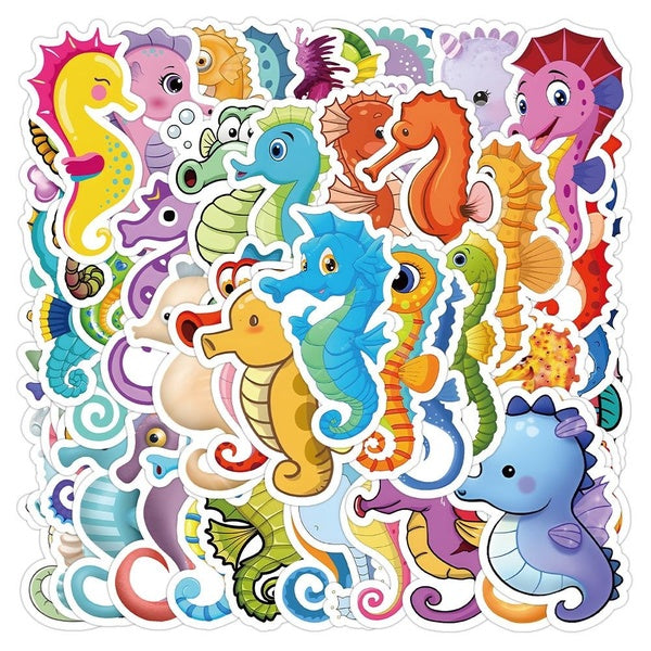 10-60Pcs Cartoon Seahorse Stickers Marine Animal Hippocampus Sea Horse Graffiti Stickers for DIY Luggage Laptop Skateboard Motorcycle Bicycle Sticker
